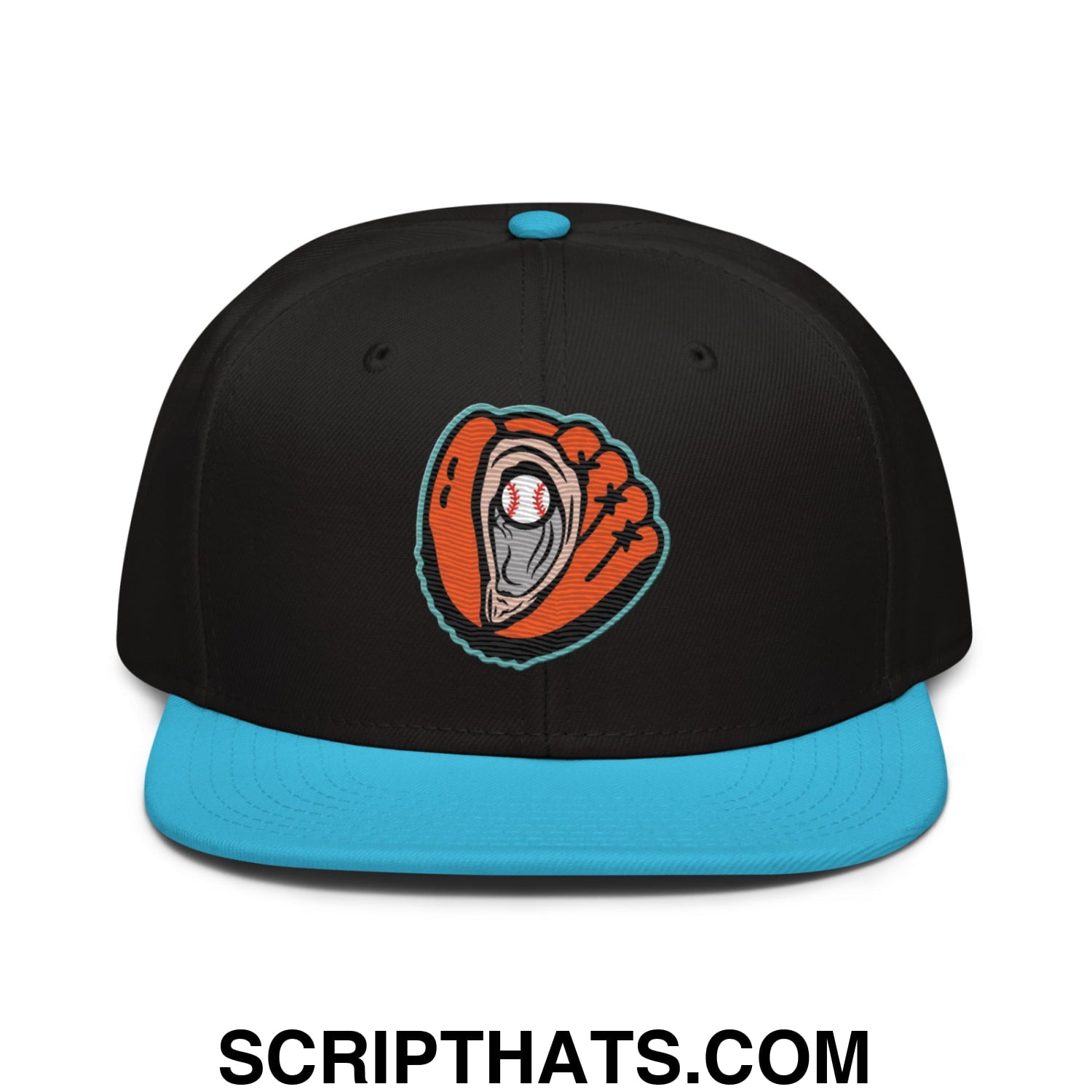 Oystercatchers Baseball Embroidered Flat Bill Brim Snapback Hat Aqua blue Black Black