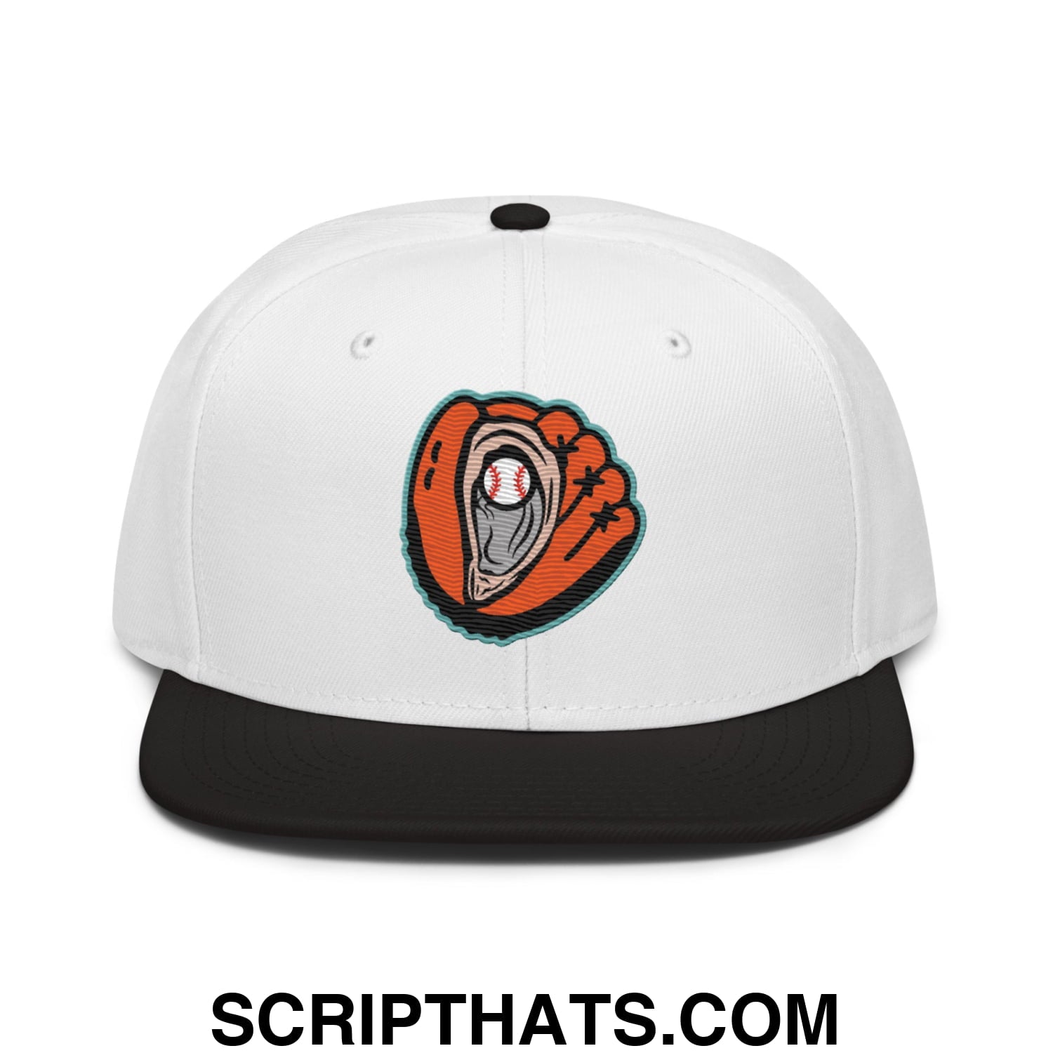 Oystercatchers Baseball Embroidered Flat Bill Brim Snapback Hat Black White White