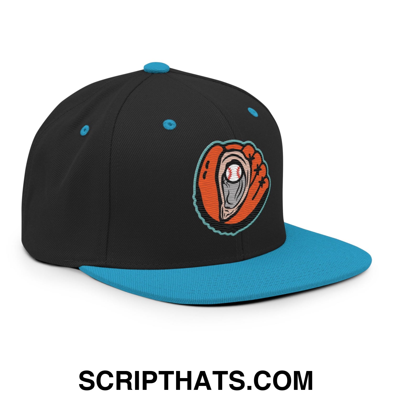 Oystercatchers Baseball Embroidered Flat Brim Bill Snapback Hat Black Teal