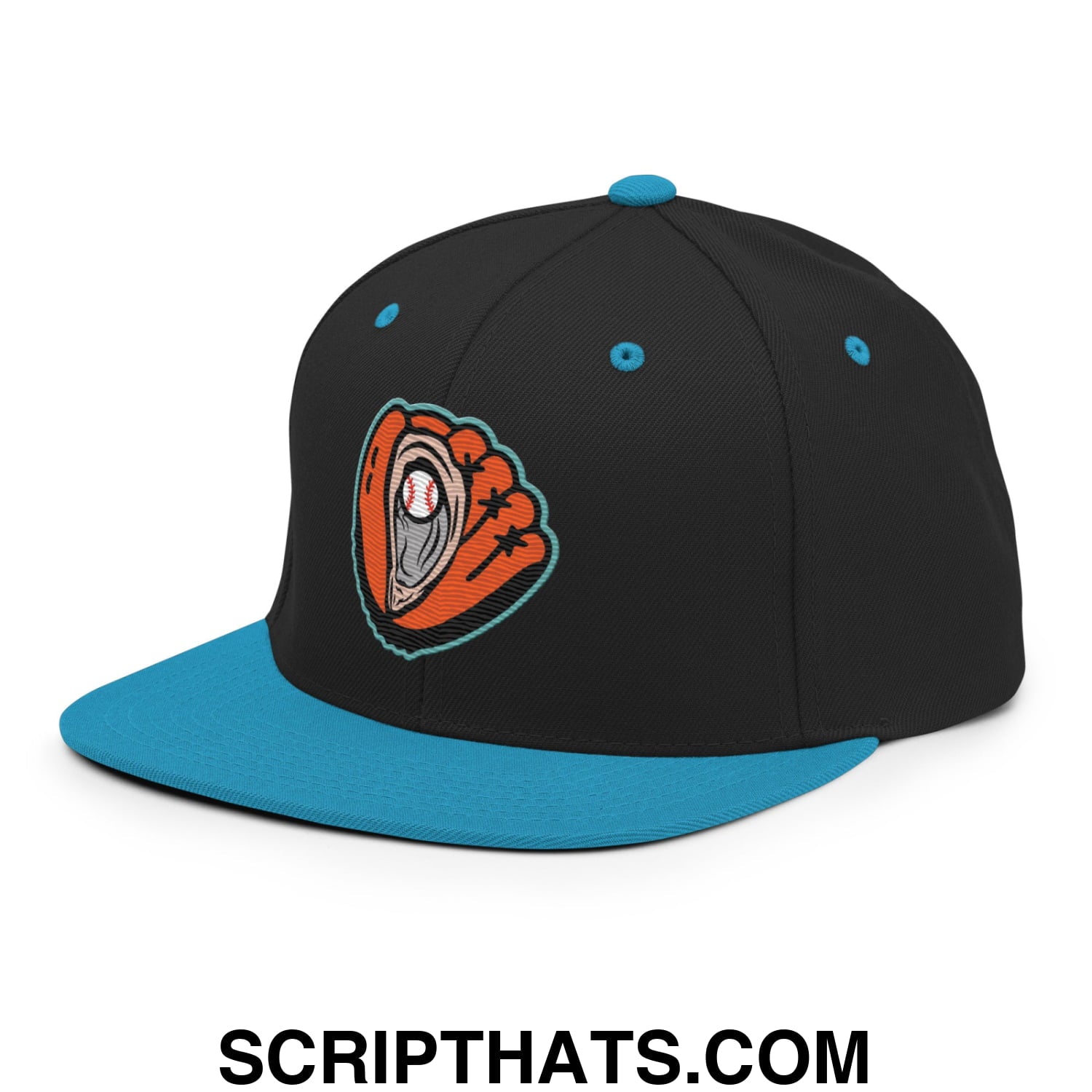 Oystercatchers Baseball Embroidered Flat Brim Bill Snapback Hat Black Teal