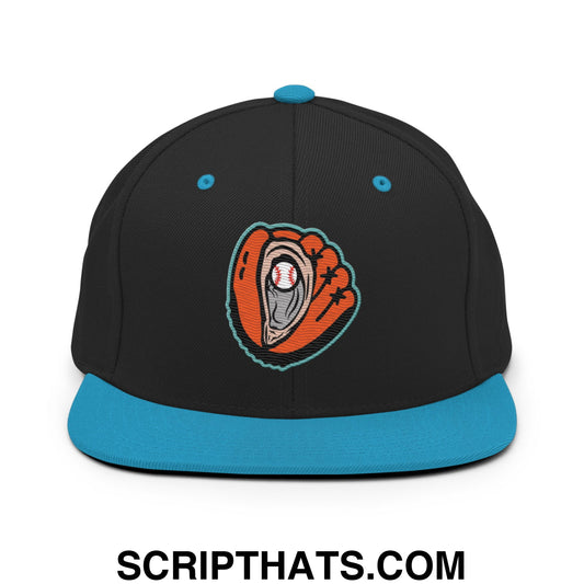 Oystercatchers Baseball Embroidered Flat Brim Bill Snapback Hat Black Teal