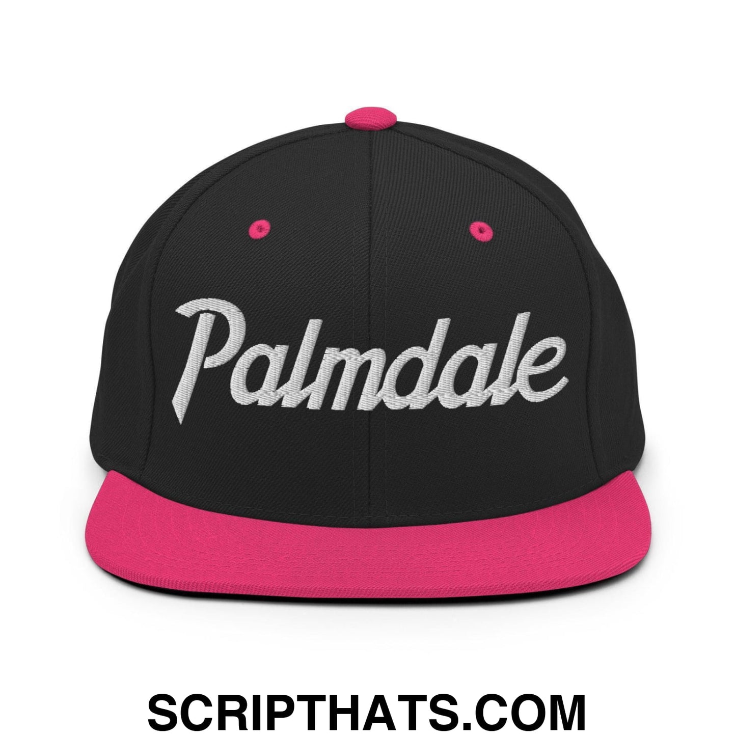 Palmdale Script Snapback Hat Black Neon Pink