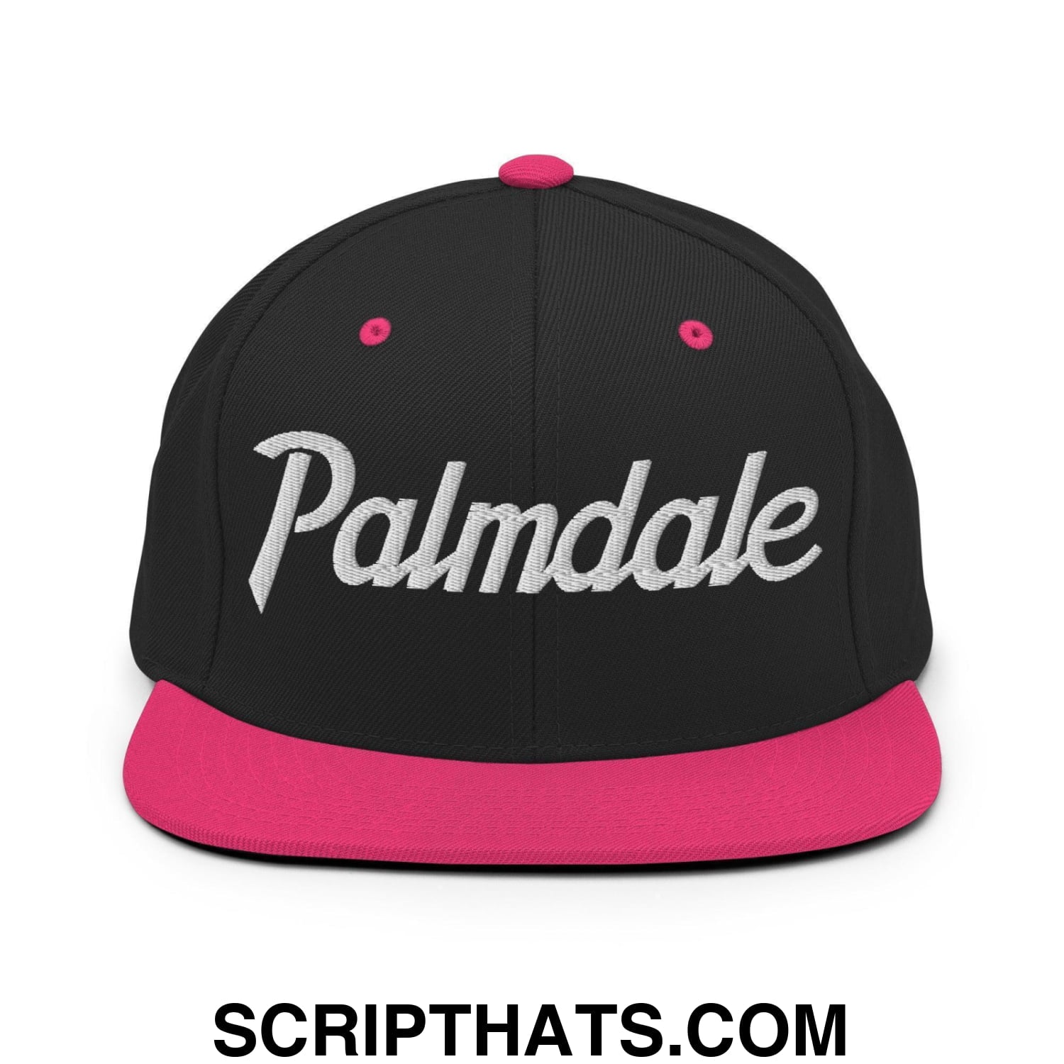 Palmdale Script Snapback Hat Black Neon Pink