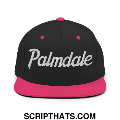 Palmdale Script Snapback Hat Black Neon Pink