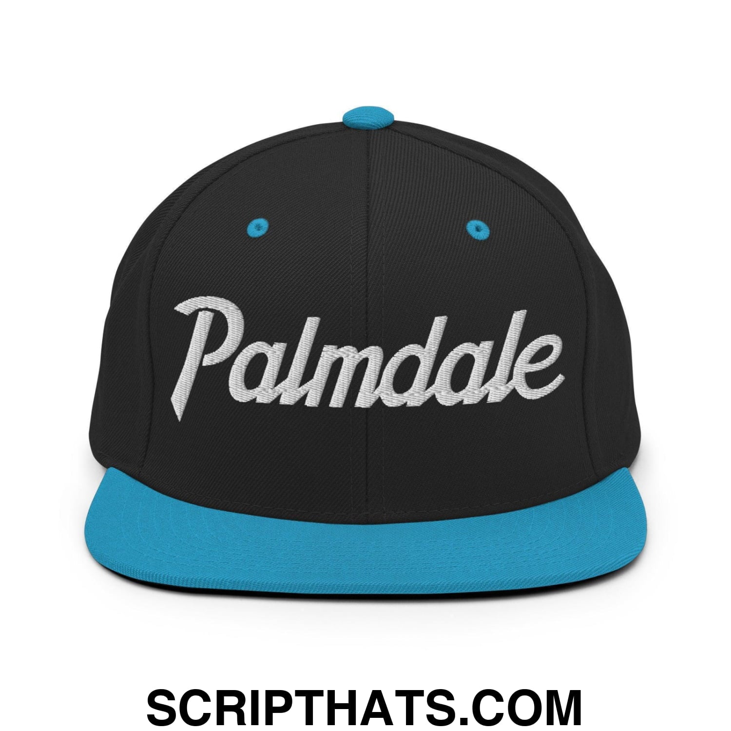 Palmdale Script Snapback Hat Black Teal