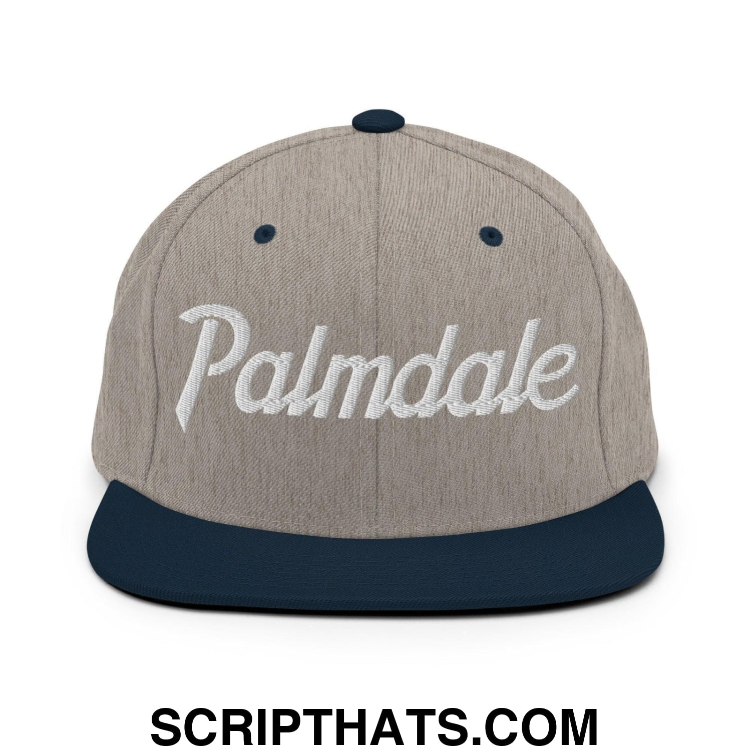 Palmdale Script Snapback Hat Heather Grey Navy