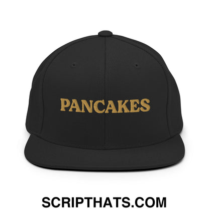 Pancakes Embroidered Flat Bill Brim Snapback Hat Black