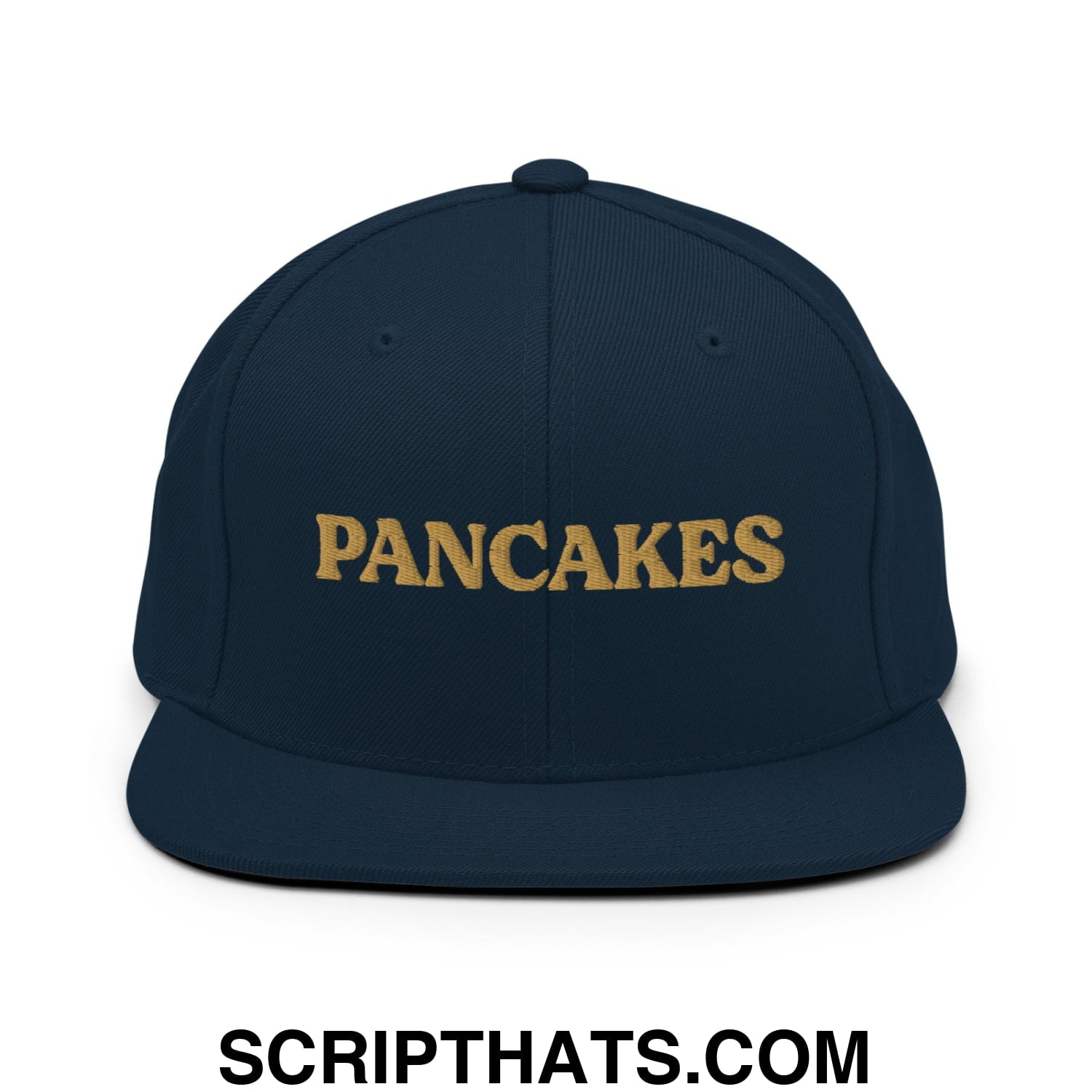 Pancakes Embroidered Flat Bill Brim Snapback Hat Dark Navy