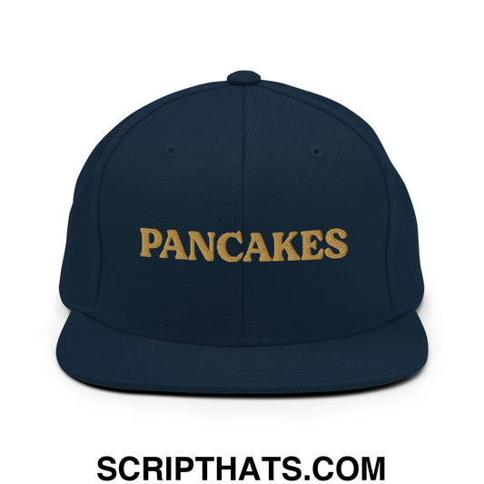 Pancakes Embroidered Flat Bill Brim Snapback Hat Dark Navy