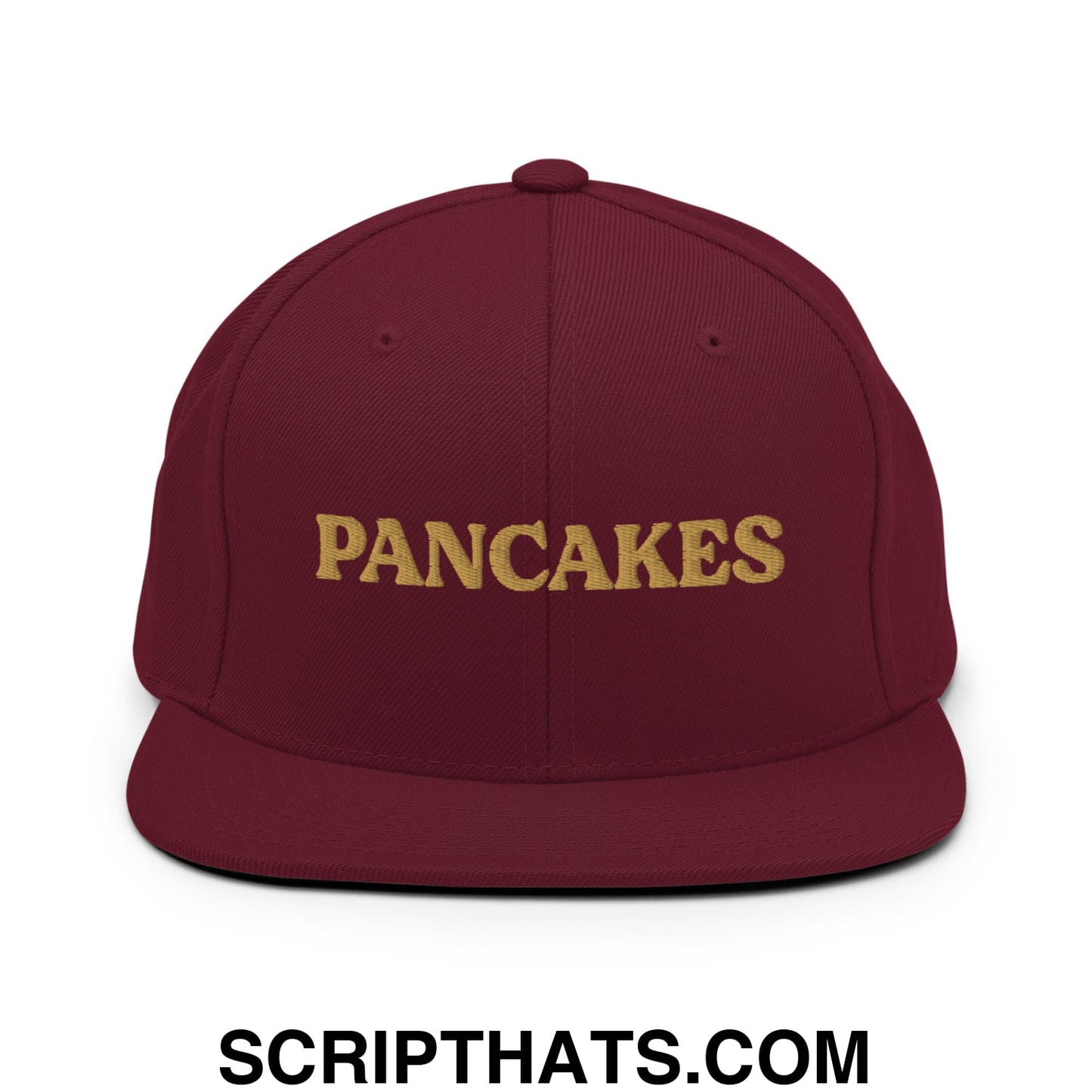 Pancakes Embroidered Flat Bill Brim Snapback Hat Maroon