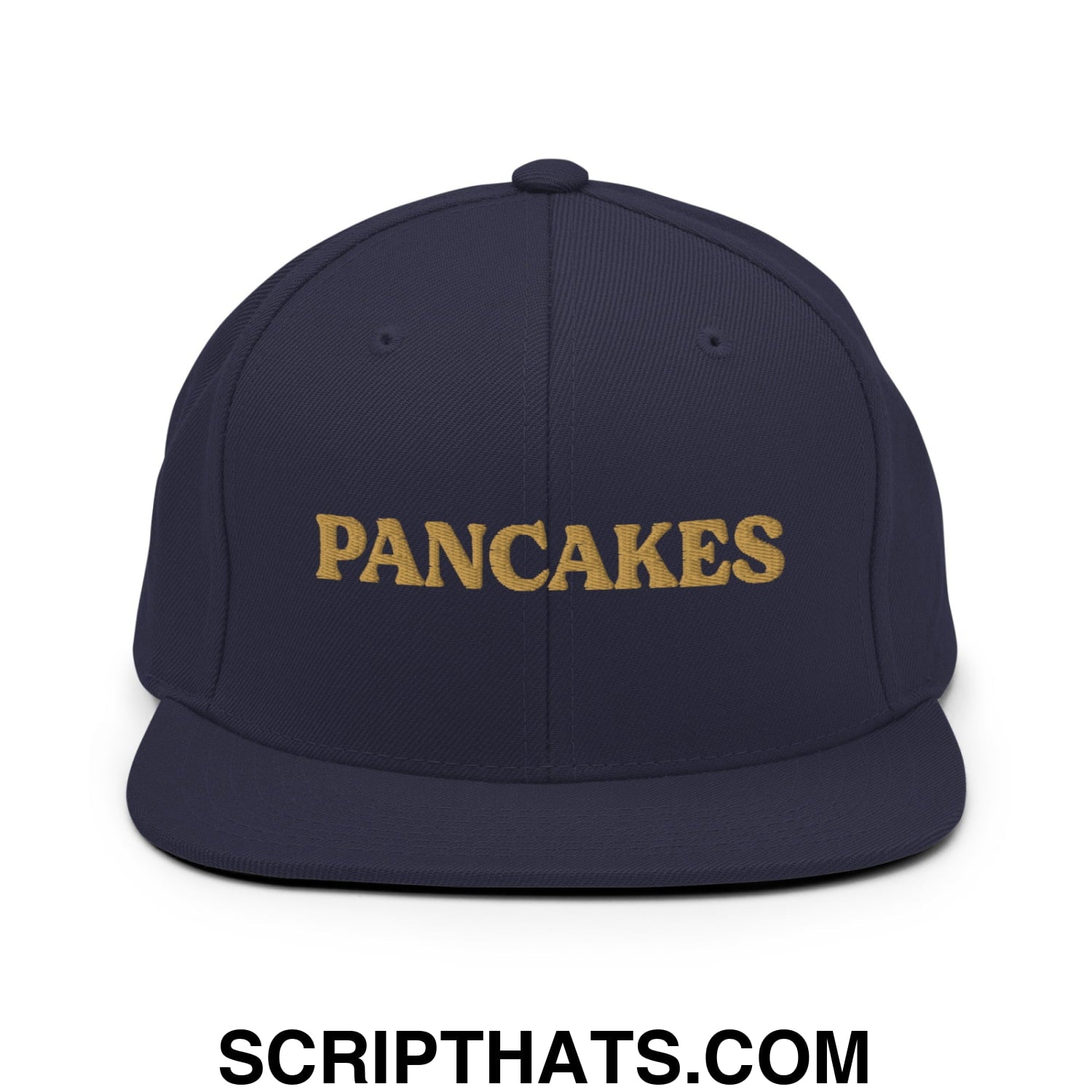 Pancakes Embroidered Flat Bill Brim Snapback Hat Navy