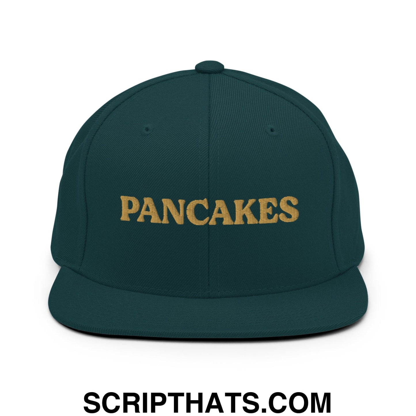 Pancakes Embroidered Flat Bill Brim Snapback Hat Spruce
