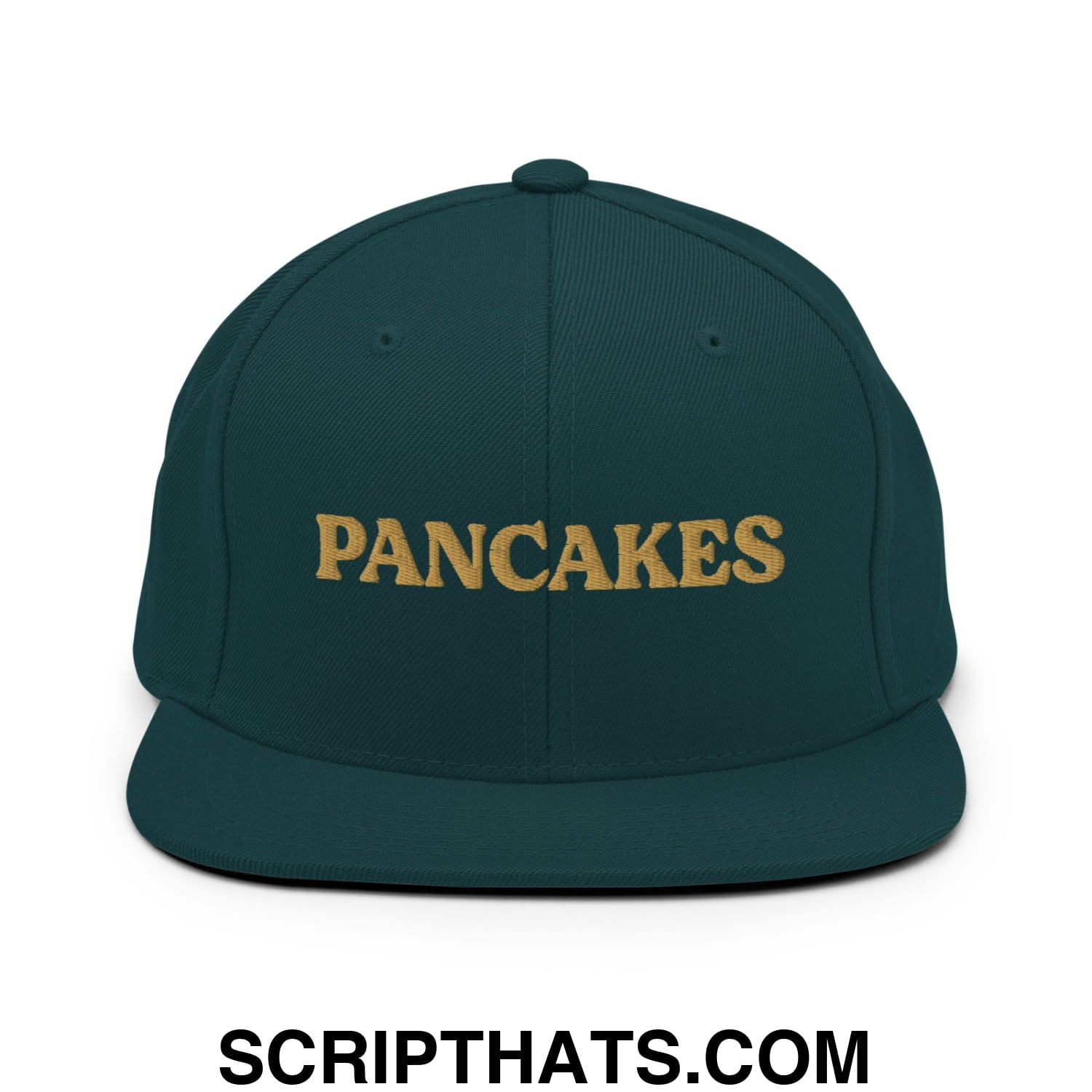 Pancakes Embroidered Flat Bill Brim Snapback Hat Spruce