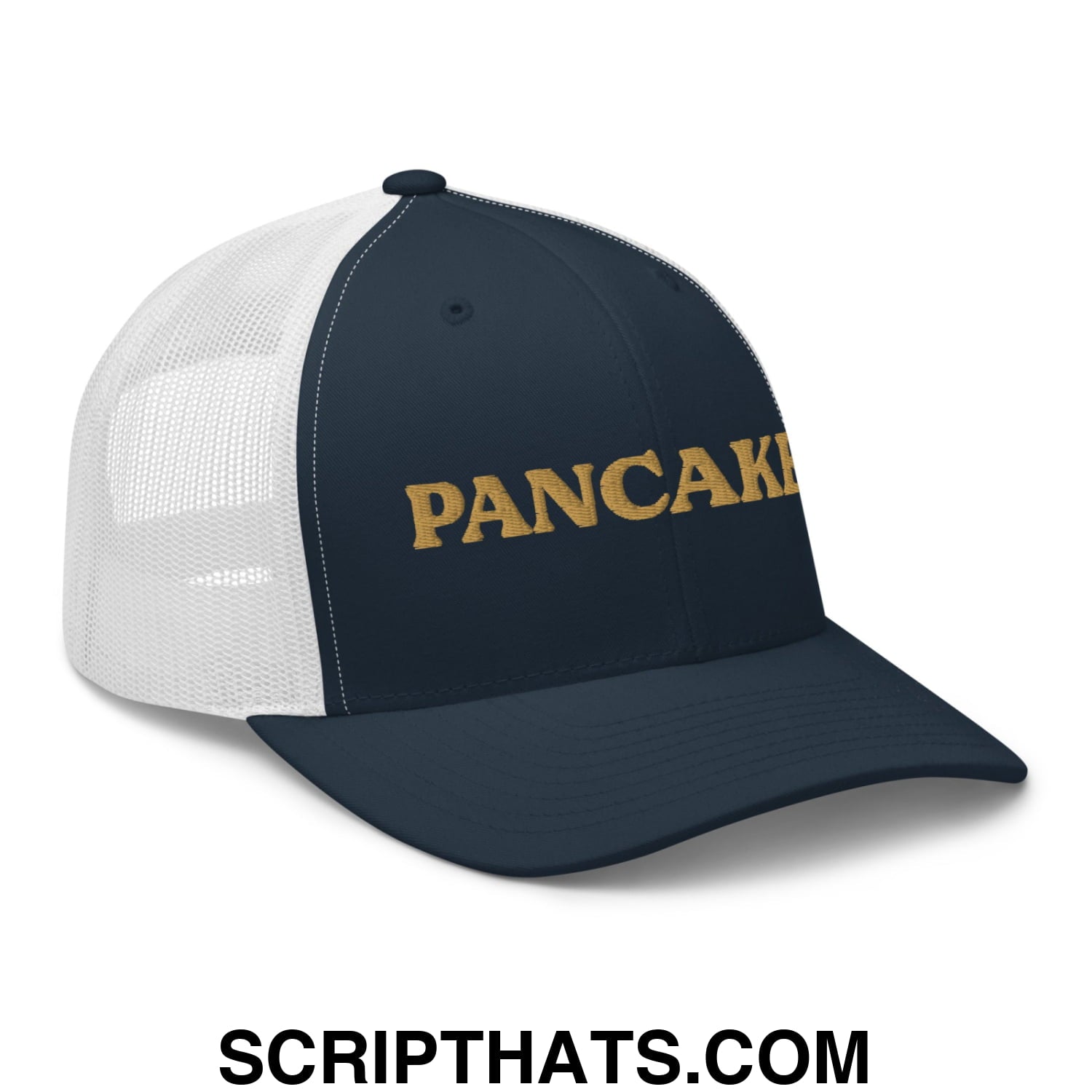 Pancakes Embroidered Mesh Trucker Hat Navy White