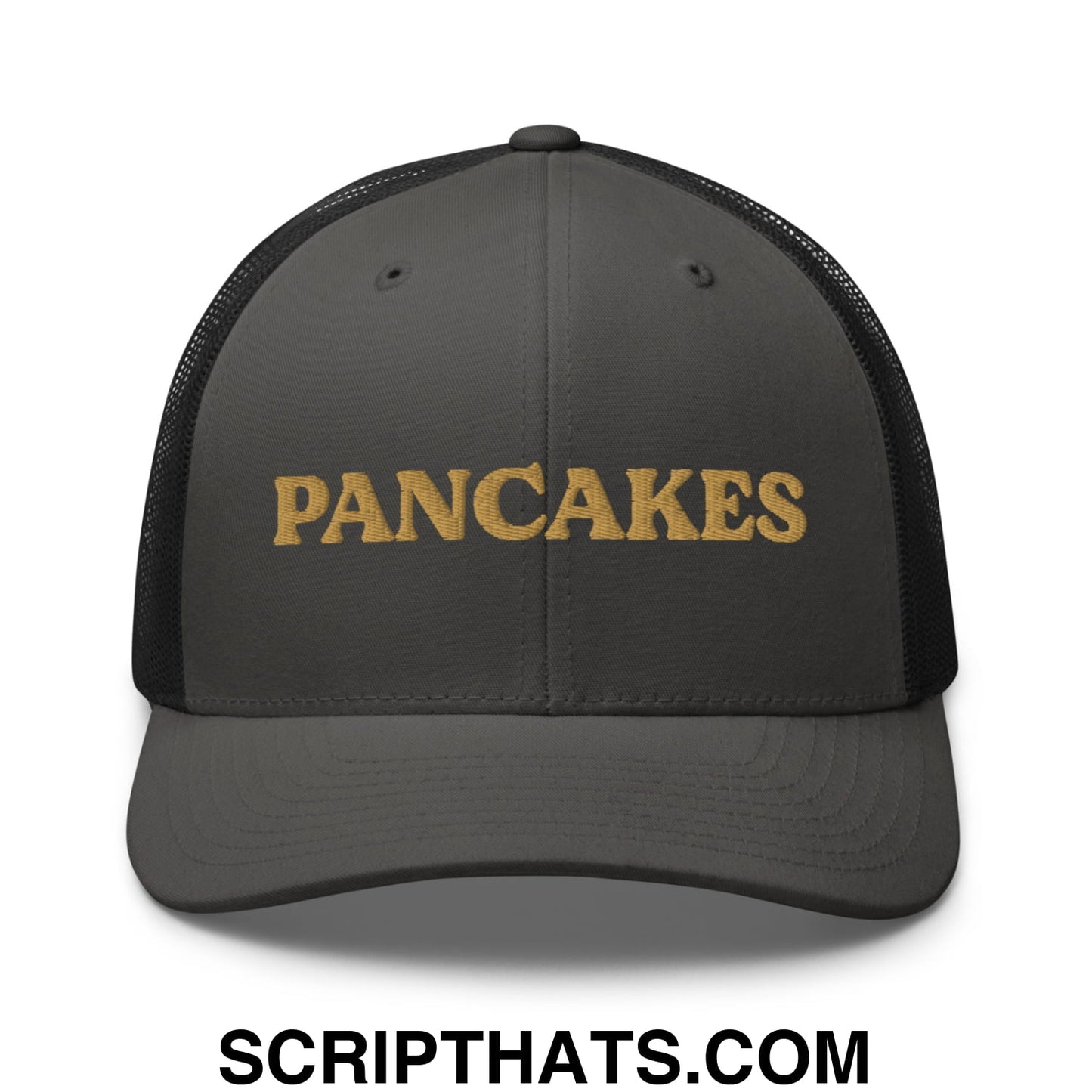 Pancakes Embroidered Mesh Trucker Hat Charcoal Black
