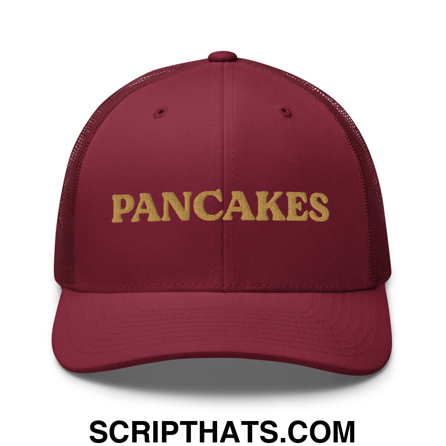 Pancakes Embroidered Mesh Trucker Hat Cranberry