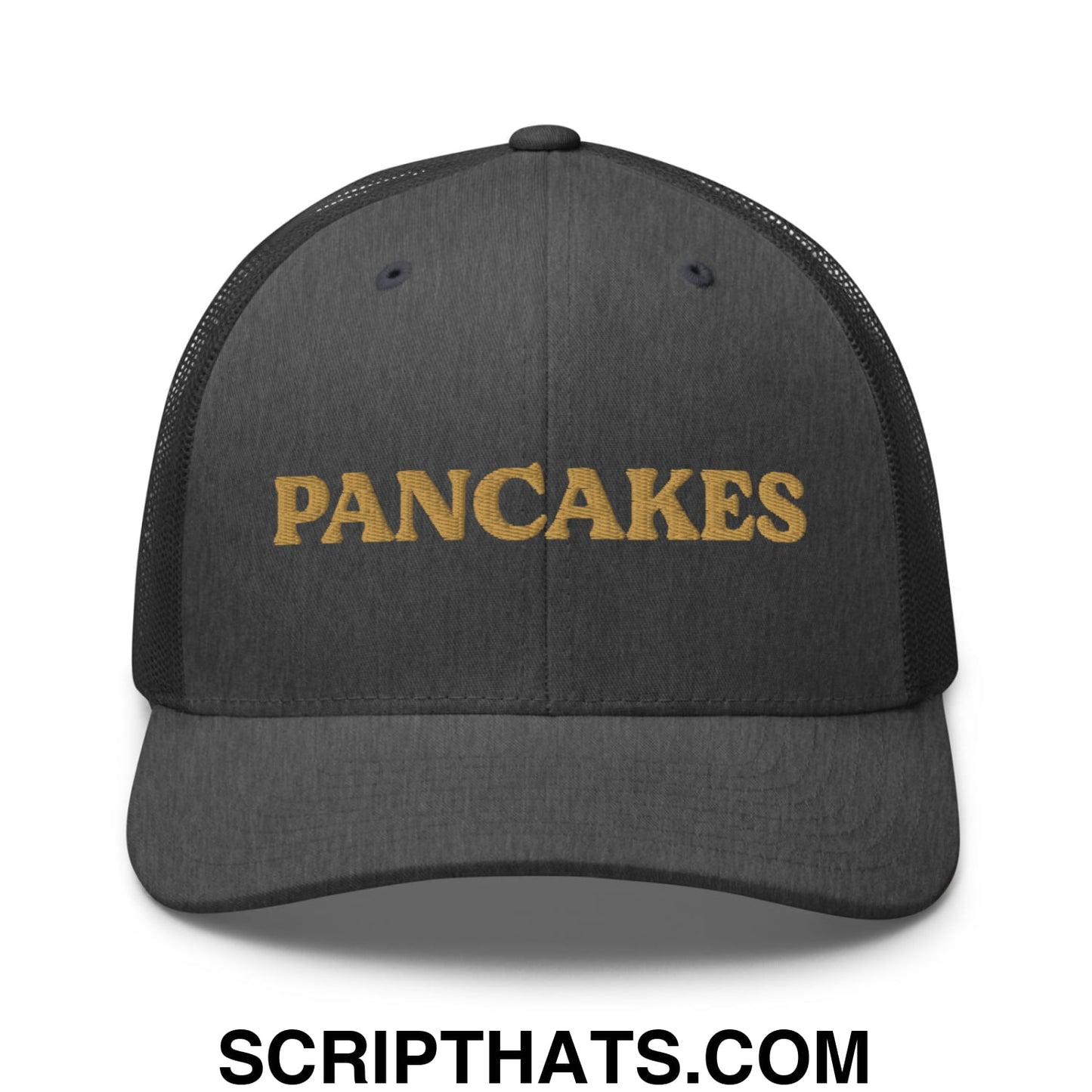 Pancakes Embroidered Mesh Trucker Hat Dark Heather Gray