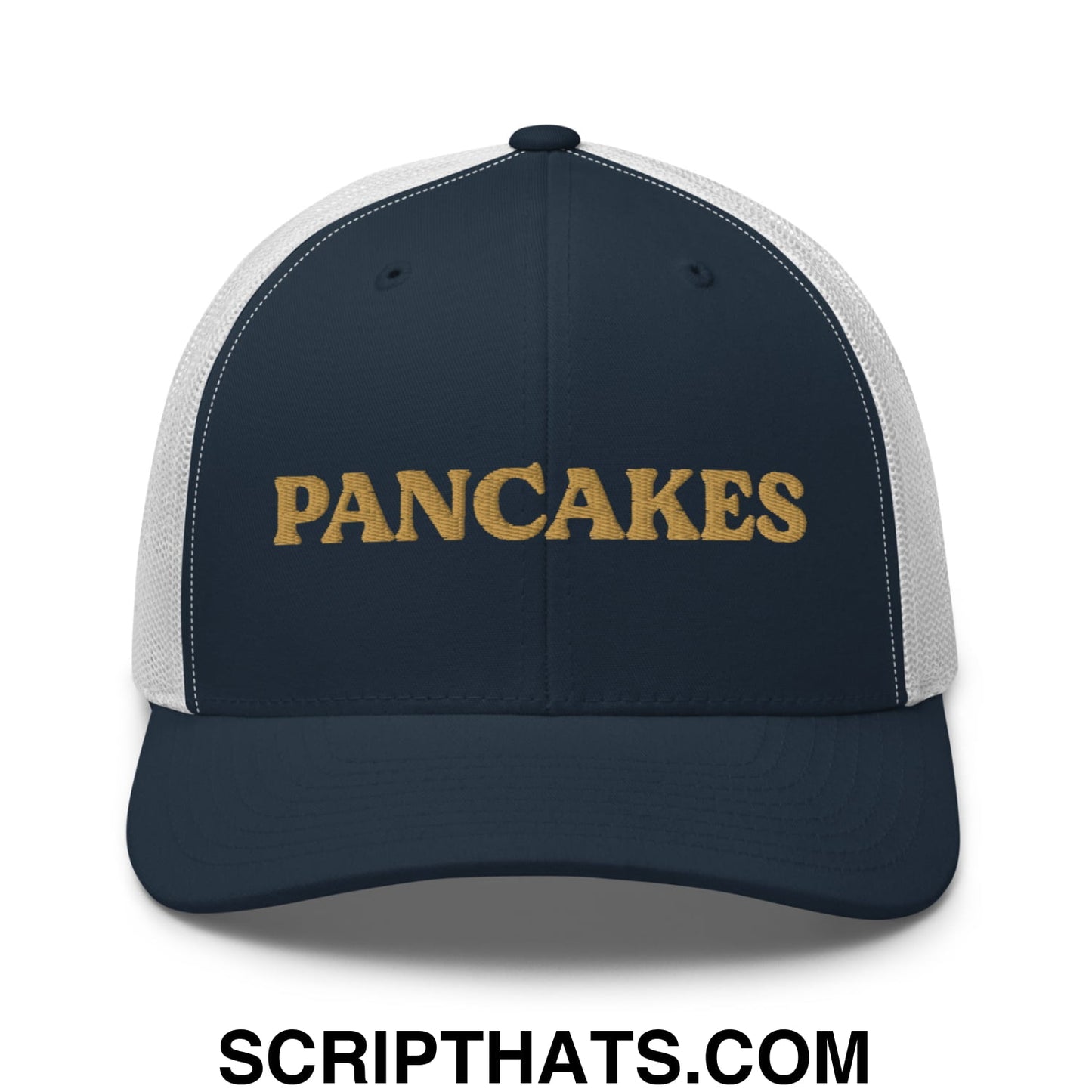 Pancakes Embroidered Mesh Trucker Hat Navy White