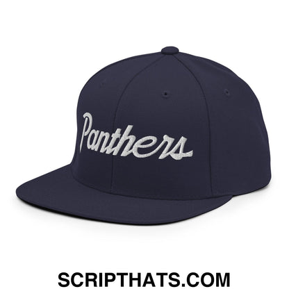 Panthers II School Mascot Vintage Sports Script Snapback Hat Navy