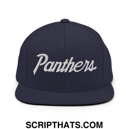Panthers II School Mascot Vintage Sports Script Snapback Hat Navy