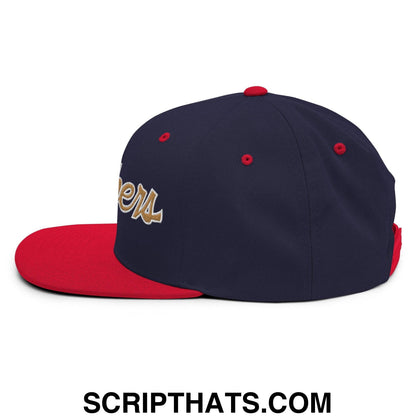 Panthers III School Mascot Vintage Sports Script Snapback Hat Navy Red