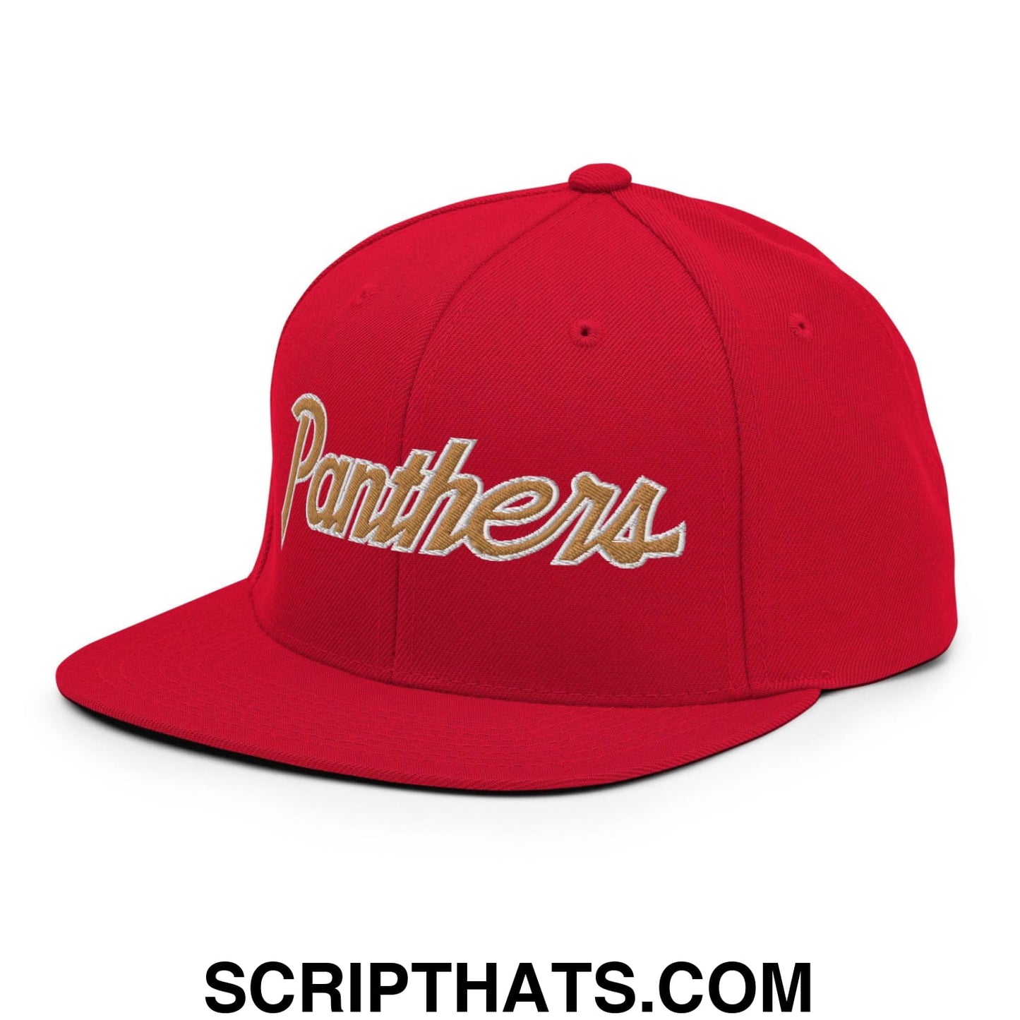 Panthers III School Mascot Vintage Sports Script Snapback Hat Red