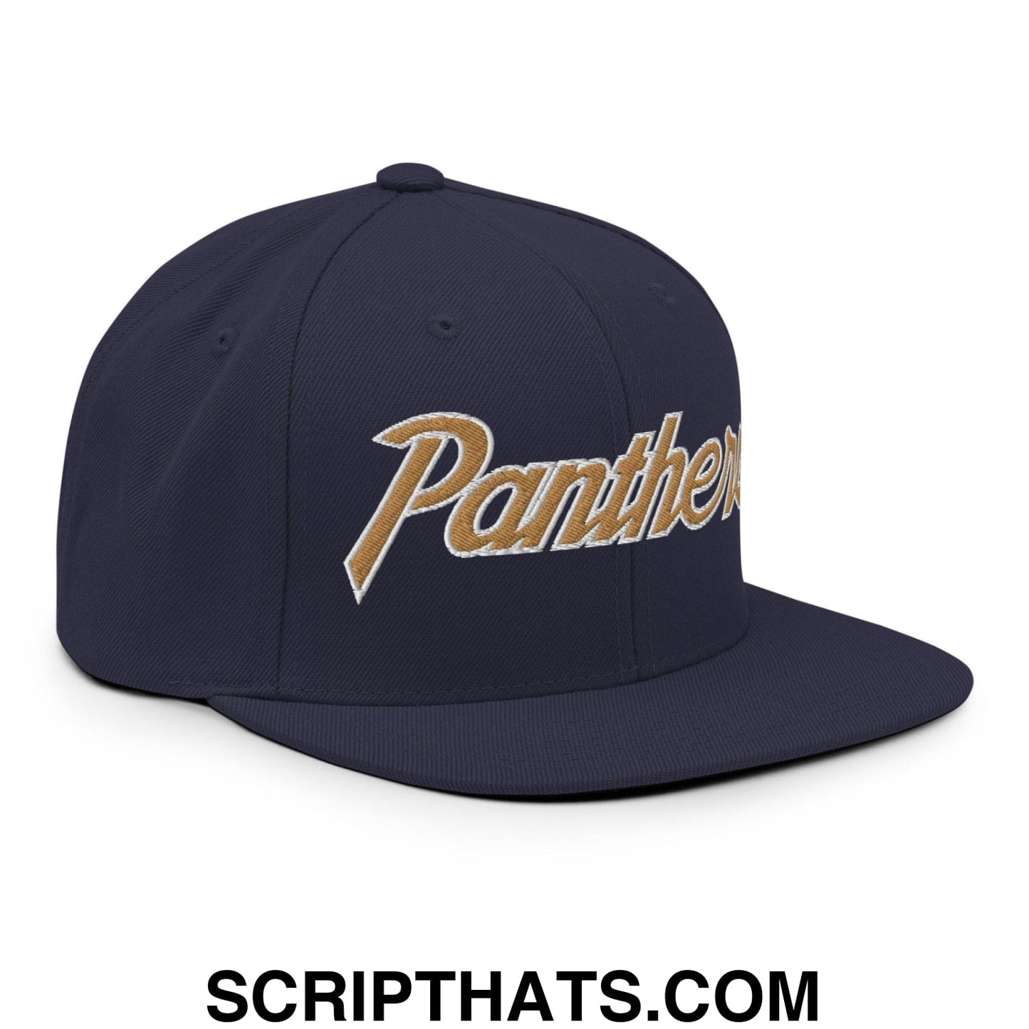 Panthers III School Mascot Vintage Sports Script Snapback Hat Navy