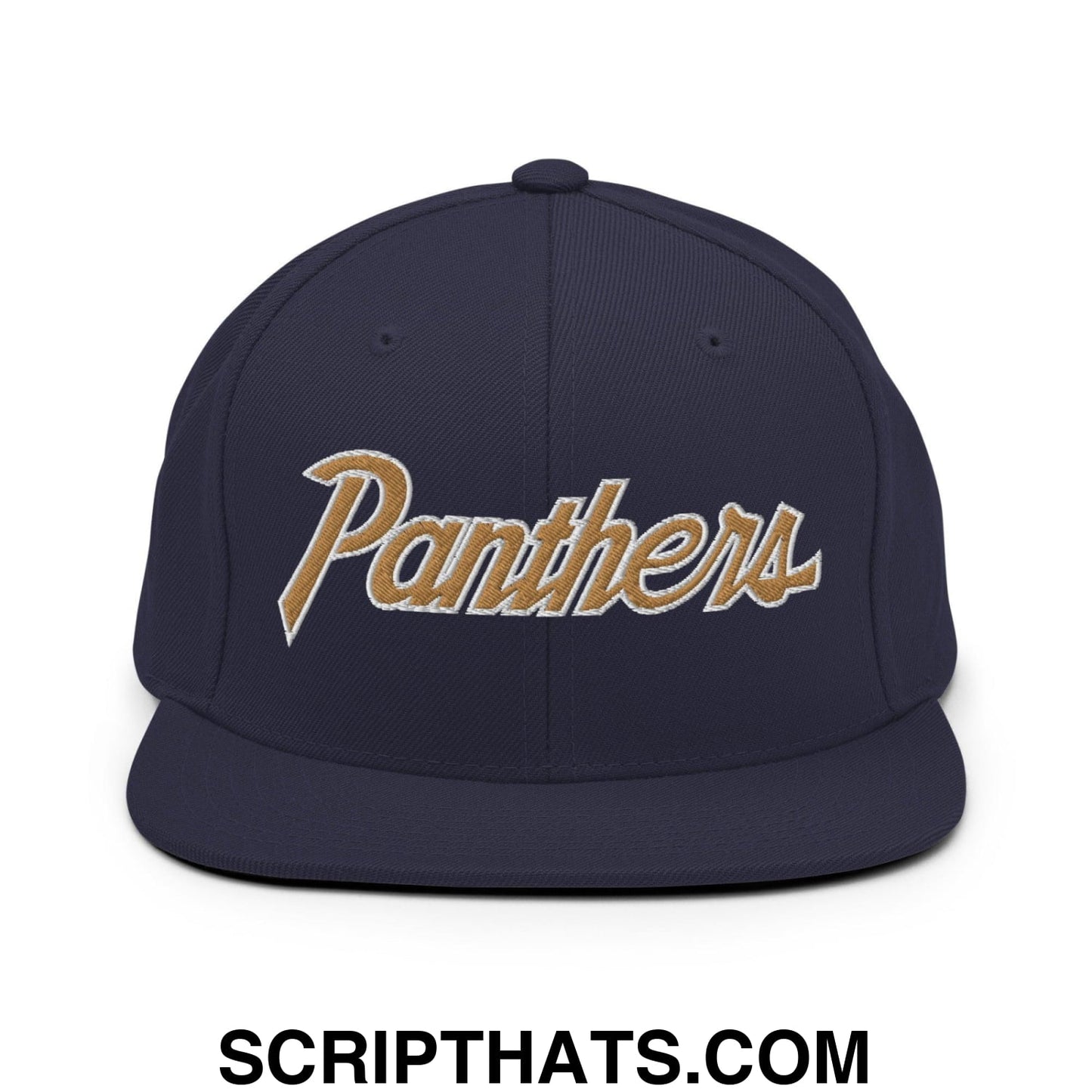 Panthers III School Mascot Vintage Sports Script Snapback Hat Navy