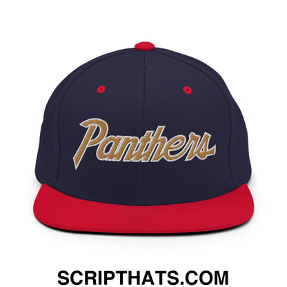 Panthers III School Mascot Vintage Sports Script Snapback Hat Navy Red
