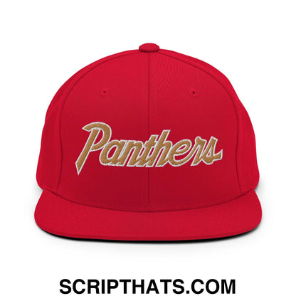 Panthers III School Mascot Vintage Sports Script Snapback Hat Red