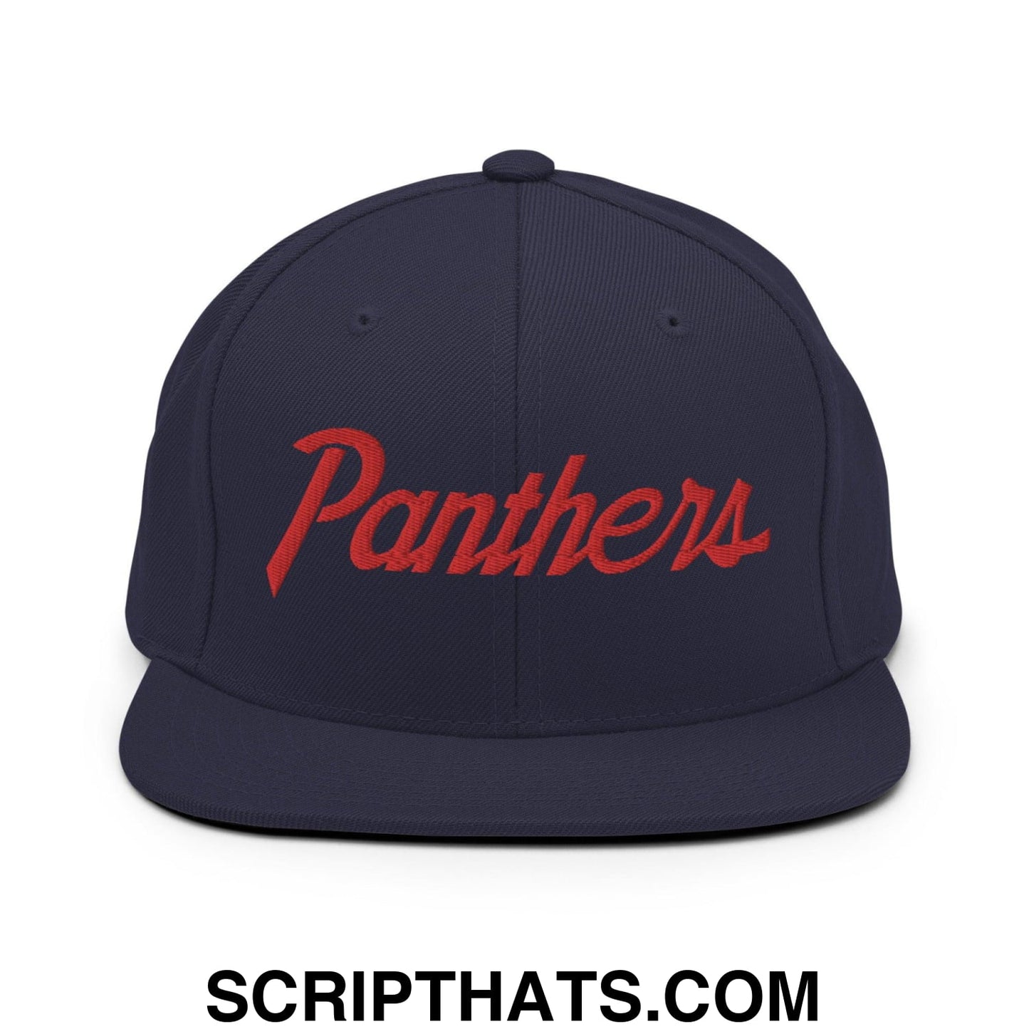 Panthers School Mascot Vintage Sports Script Snapback Hat Navy