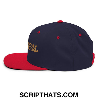 Panthers V School Mascot Vintage Sports Script Snapback Hat Navy Red
