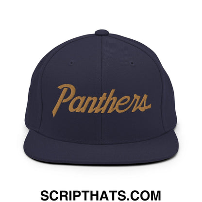 Panthers V School Mascot Vintage Sports Script Snapback Hat Navy