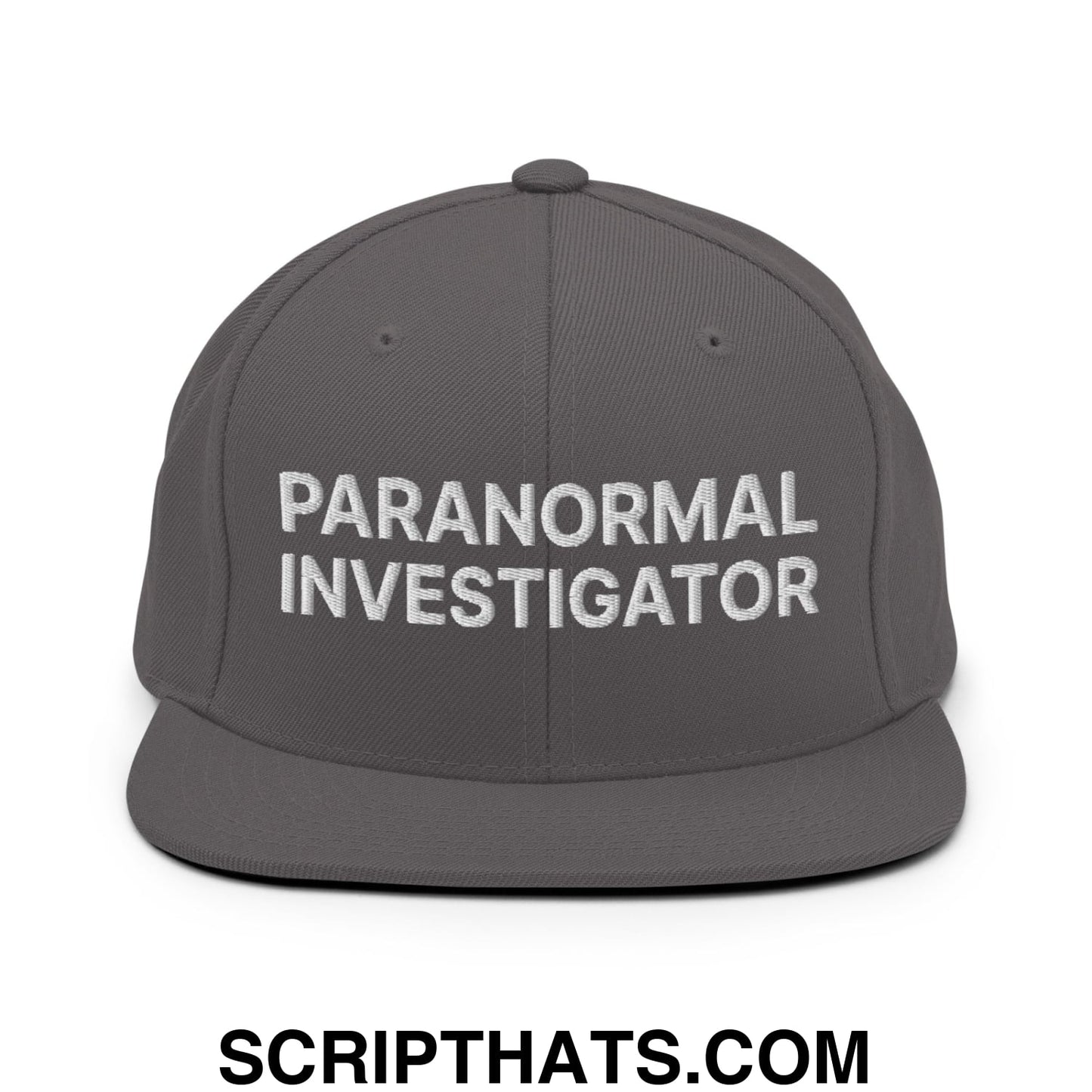 Paranormal Investigator Embroidered Flat Bill Brim Snapback Hat Dark Grey