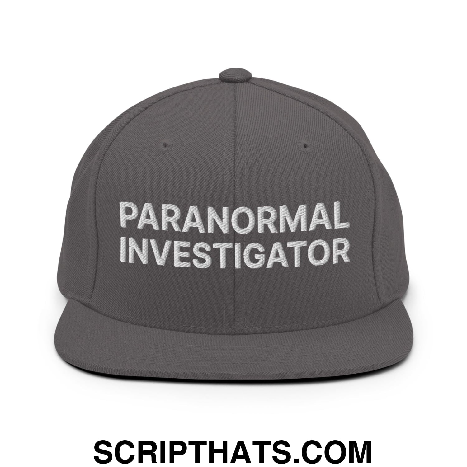 Paranormal Investigator Embroidered Flat Bill Brim Snapback Hat Dark Grey