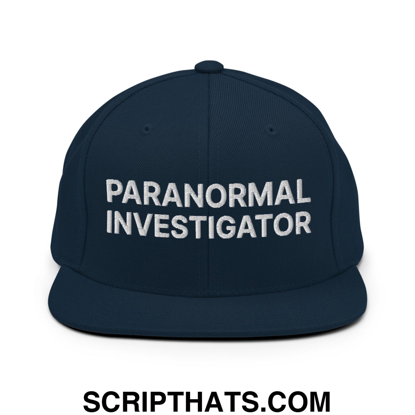 Paranormal Investigator Embroidered Flat Bill Brim Snapback Hat Dark Navy