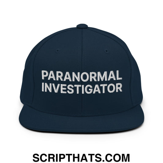 Paranormal Investigator Embroidered Flat Bill Brim Snapback Hat Dark Navy