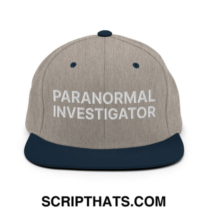Paranormal Investigator Embroidered Flat Bill Brim Snapback Hat Heather Grey Navy