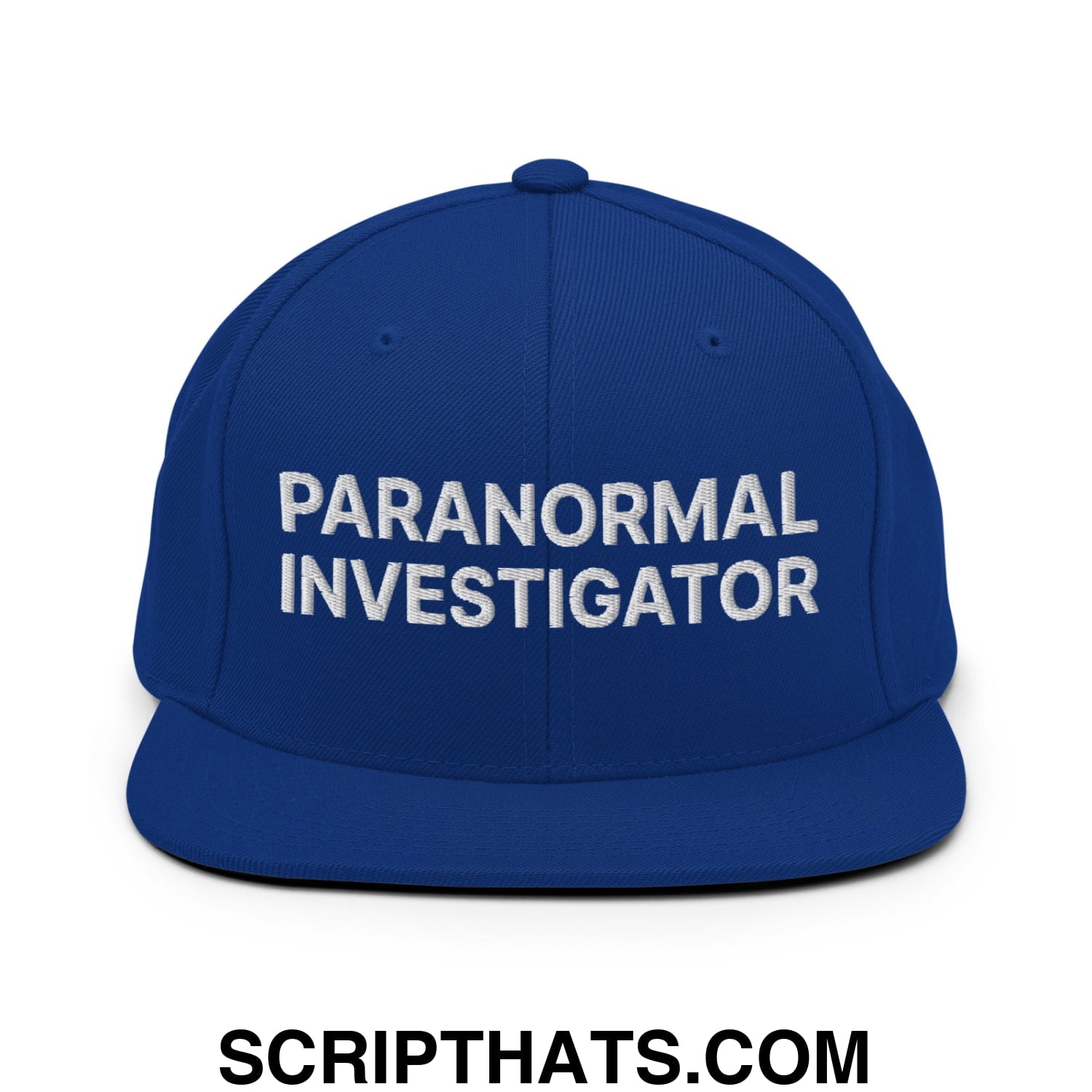 Paranormal Investigator Embroidered Flat Bill Brim Snapback Hat Royal Blue