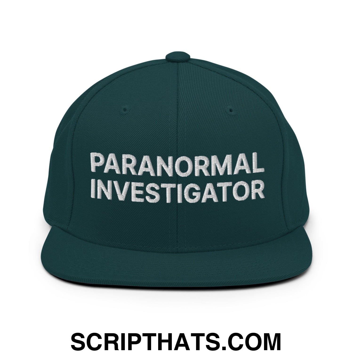 Paranormal Investigator Embroidered Flat Bill Brim Snapback Hat Spruce