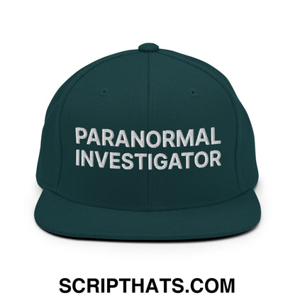 Paranormal Investigator Embroidered Flat Bill Brim Snapback Hat Spruce