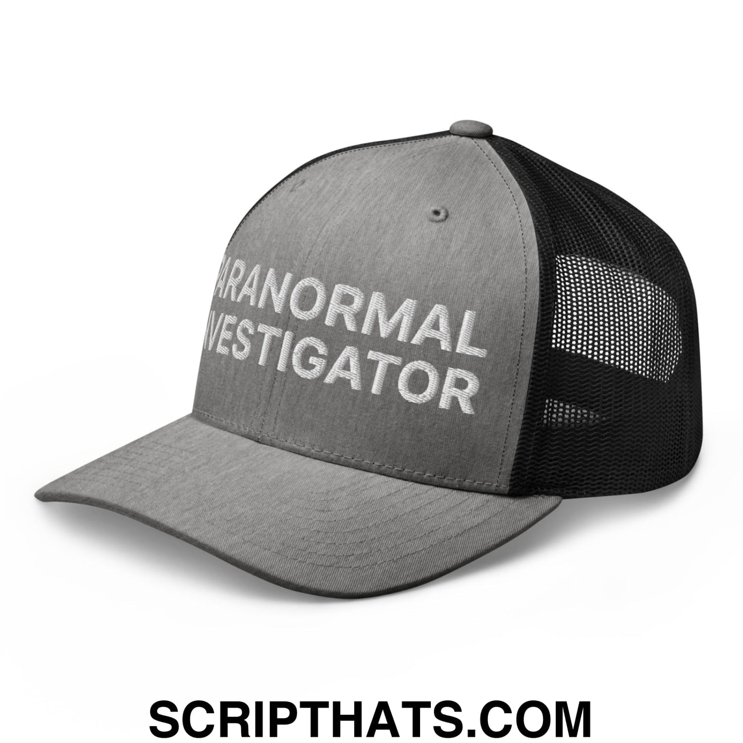 Paranormal Investigator Embroidered Mesh Trucker Hat Heather Black