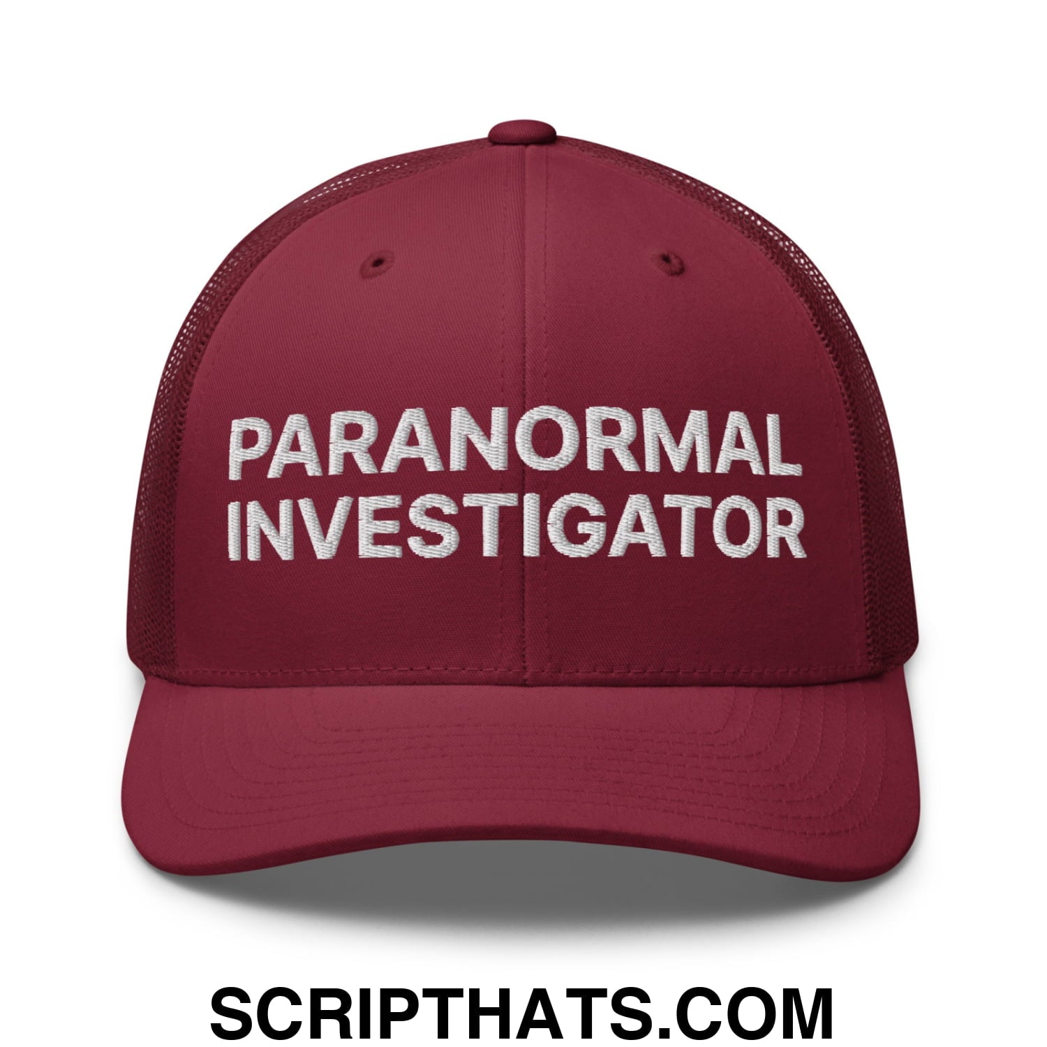 Paranormal Investigator Embroidered Mesh Trucker Hat Cranberry