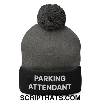 Parking Attendant Uniform Embroidered Knit Pom Pom Beanie Dark Heather Grey Black
