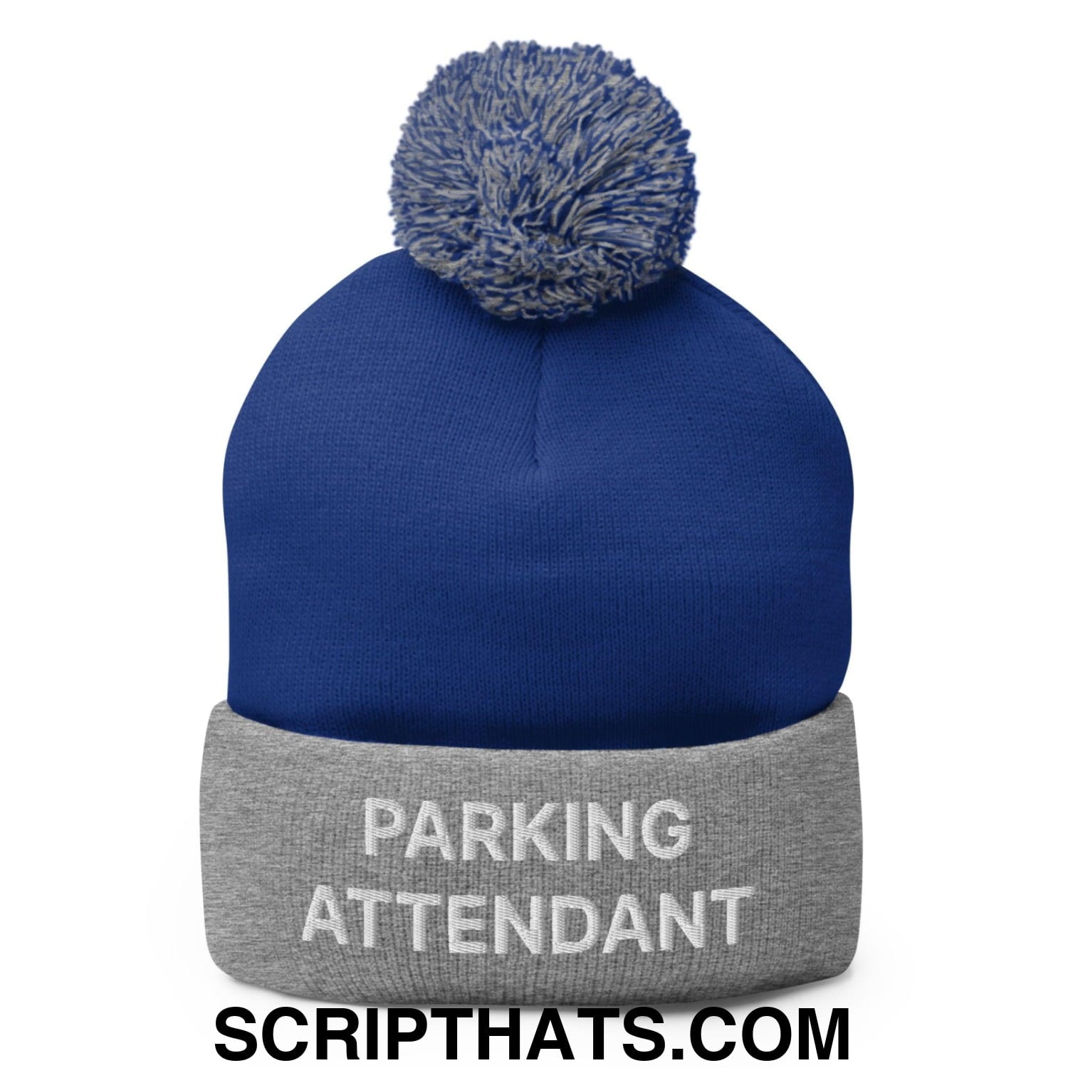 Parking Attendant Uniform Embroidered Knit Pom Pom Beanie Royal Heather Grey