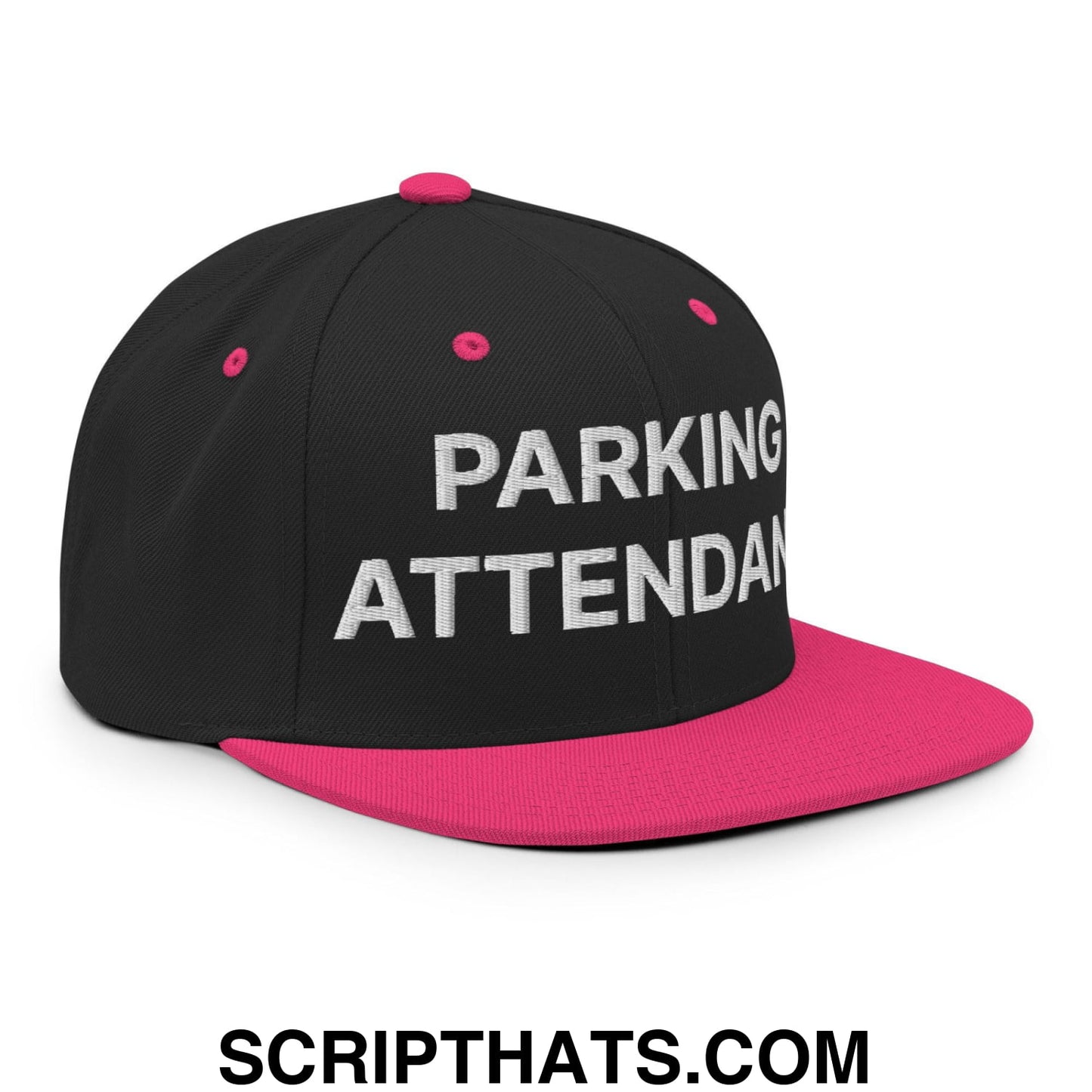 Parking Attendant Uniform Work Embroidered Flat Bill Brim Snapback Hat Black Neon Pink