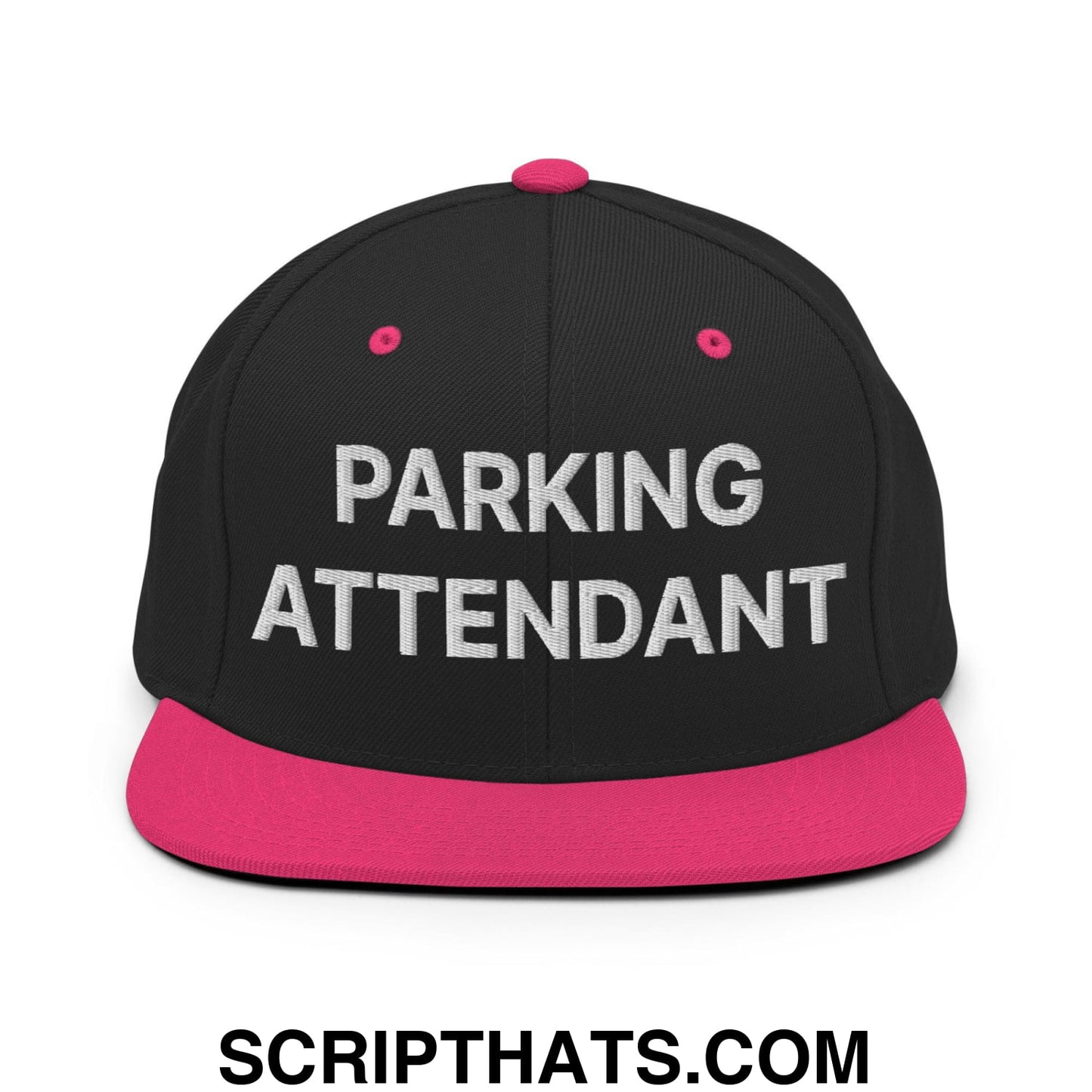 Parking Attendant Uniform Work Embroidered Flat Bill Brim Snapback Hat Black Neon Pink
