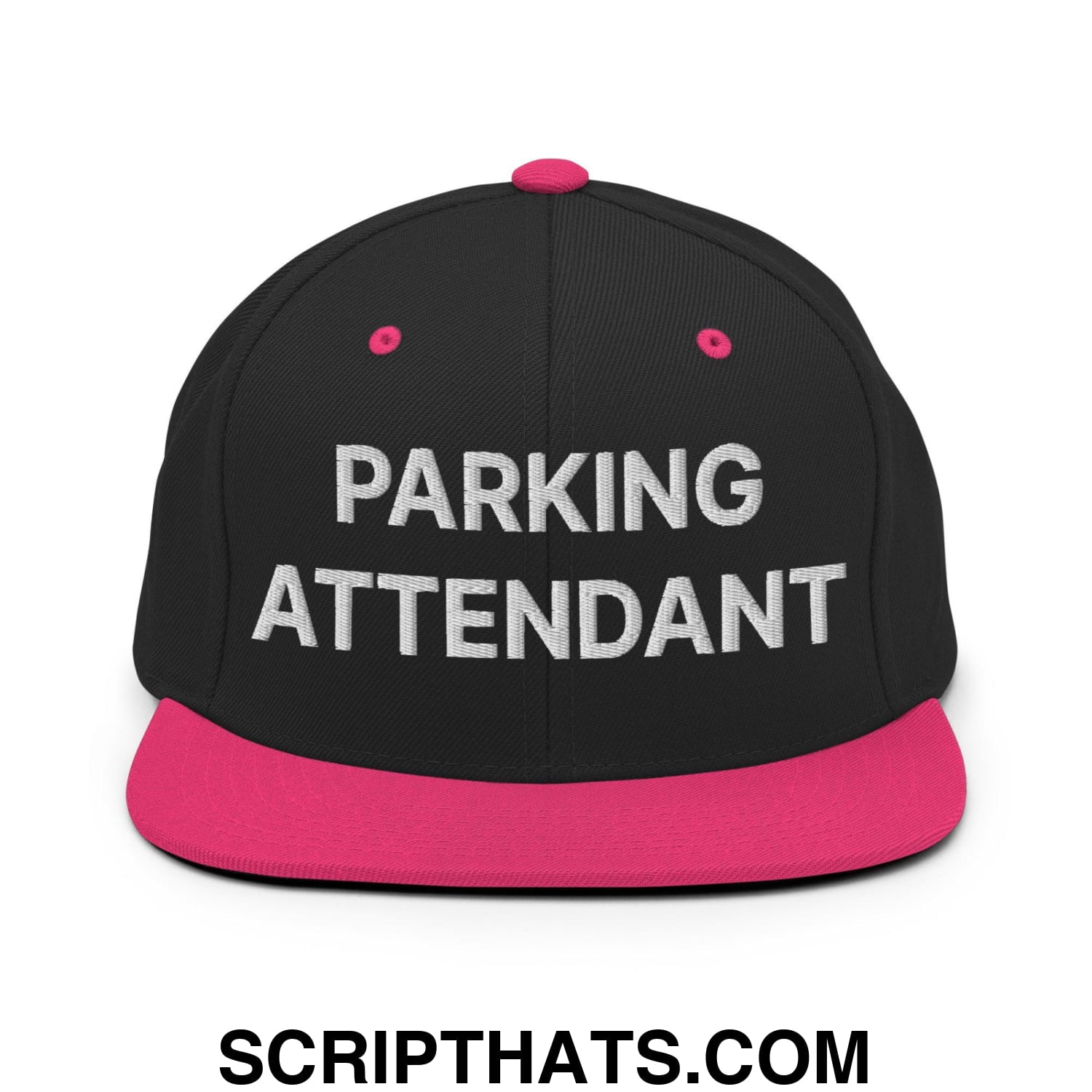 Parking Attendant Uniform Work Embroidered Flat Bill Brim Snapback Hat Black Neon Pink