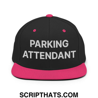 Parking Attendant Uniform Work Embroidered Flat Bill Brim Snapback Hat Black Neon Pink