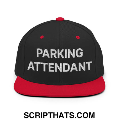 Parking Attendant Uniform Work Embroidered Flat Bill Brim Snapback Hat Black Red